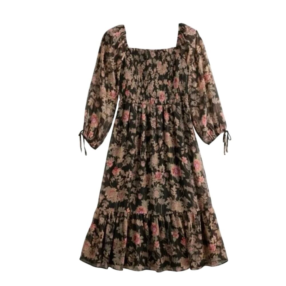 Lauren Conrad black floral midi dress gothic whimsy fairy feminine